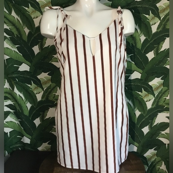 SUPERDOWN Tie Strap Mini Dress White Brown Stripes New NWT Revolve Size Medium - Picture 13 of 16